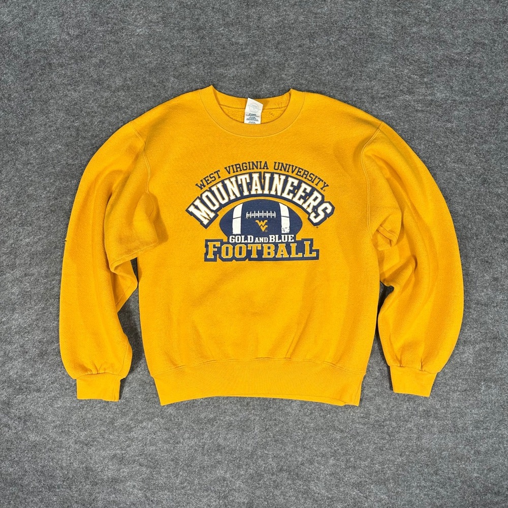 Vintage West Virginia Mountaineers Gold and Blue Football‎ Sweatshirt Mens Small